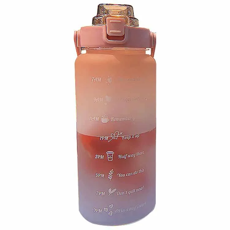 

64oz Frosted Juice Jug High Capacity Sports Plastic Motivational Half Gallon Water Bottle with Straw and Time Marker