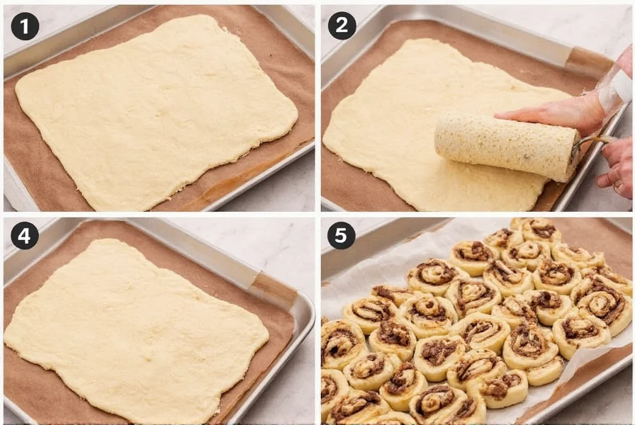 Step-by-step process of making chocolate cinnamon rolls showing dough rolling and filling application