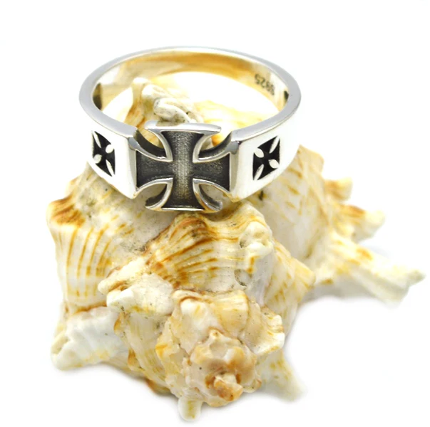 

Unisex Personalized 925 Sterling Silver Vintage Cuff Cross Punk Ring/Thai Silver Rock Ring, Silver color