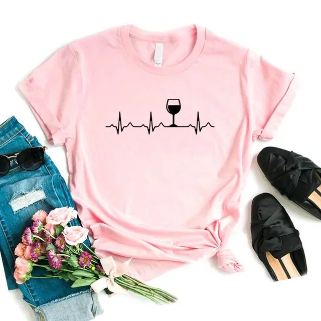 

Wine Heartbeat Printed Women Casual Lady Top T Shirts