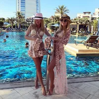 

Pink Polka Dots Bikini Cover up Swimwear Women Mesh See Through Long Cardigan Pareo Beach Dress Kaftan Chiffon Playa Sexy Girl