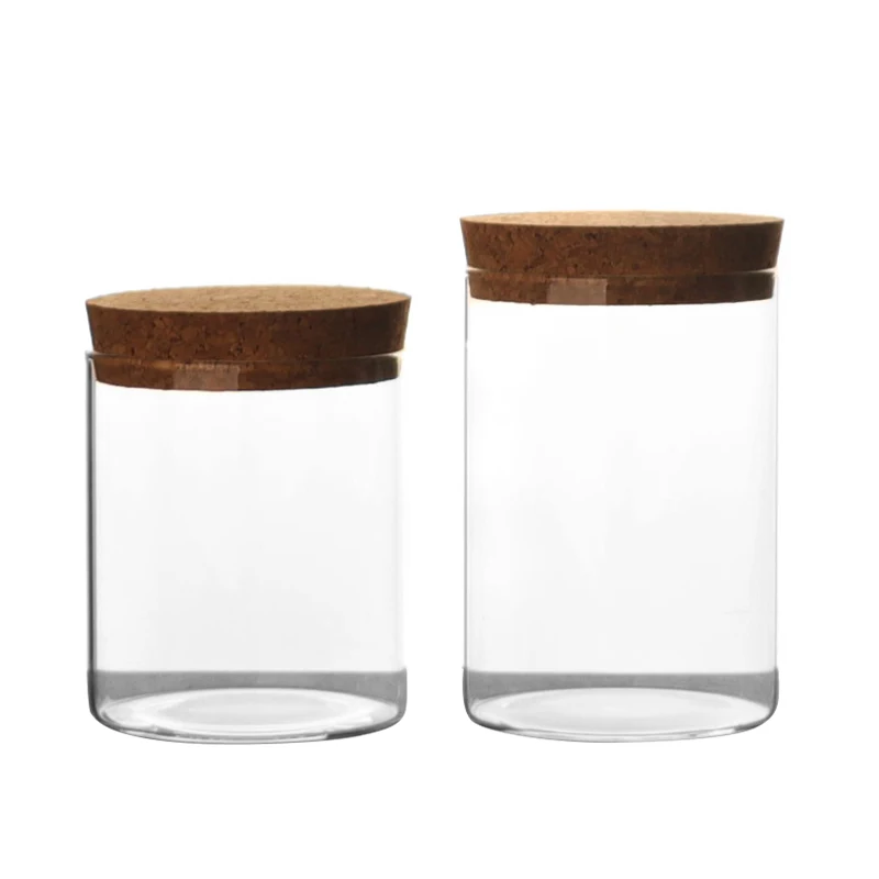 Cylinder borosilicate glass jar with cork