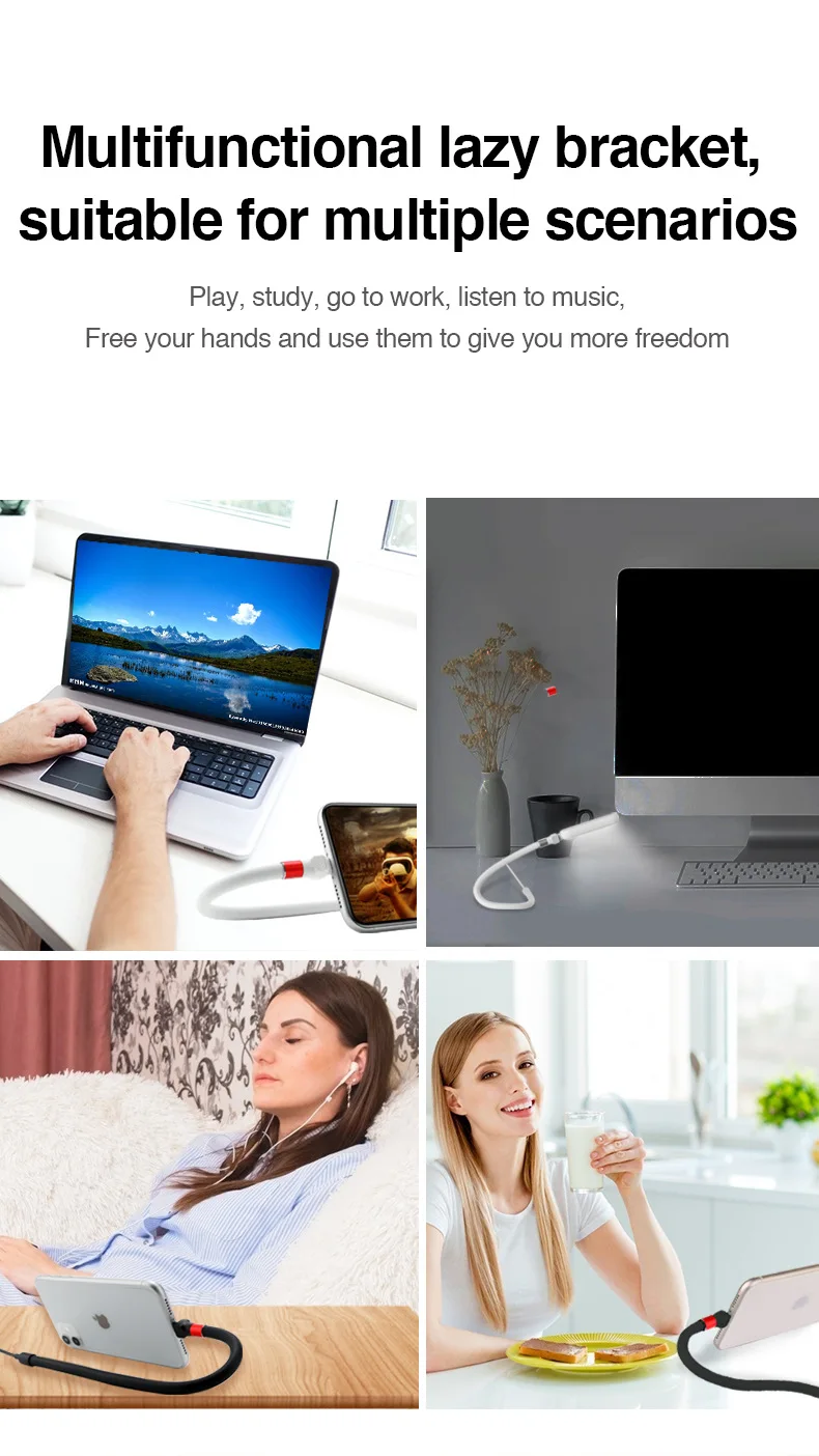 Bendable quick charge universal mobile phone stand data cable Multi-function lazy fan universal desktop stand charging cable - ANKUX.COM