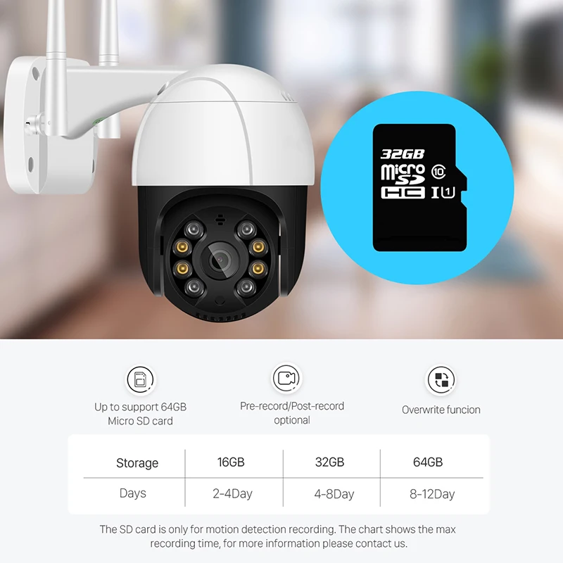 

4X Digital Zoom AI Human Detect PTZ Outdoor Wifi IP Camera Surveillance 1080P HD Onvif Speed Dome PTZ Wireless Camera, White