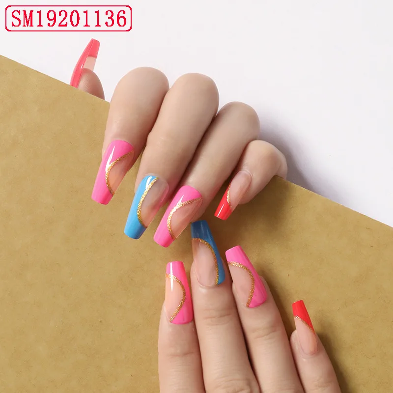 

French Nails Fashion Designed Extra Long Ballerina Shaped Fake Nails Nude Salon Quality Tips, Multi color