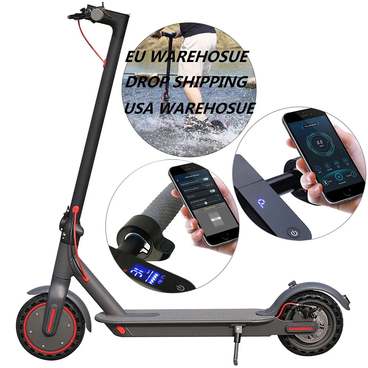 

AOVOPRO UK EU US Warehouse Drop Shipping 350W 10.5Ah Battery 35KM Range M365Pro Foldable Adult Electric Scooter With Smart APP, Black grey