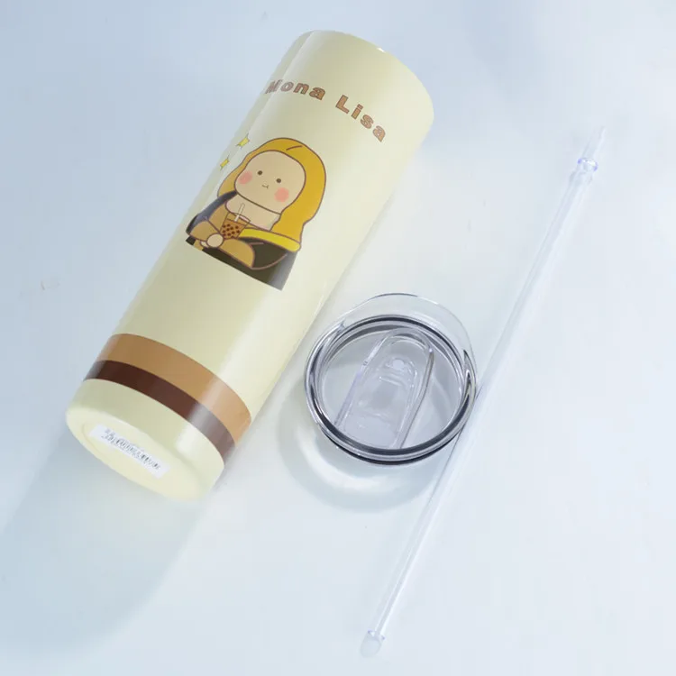 

BB072 650ml 304 Stainless Steel Ice Tyrant Cup 20oz Straight Straw Lid Cup Lady Cartoon Milk Tea Vacuum Thermal Insulation Mug, More colors