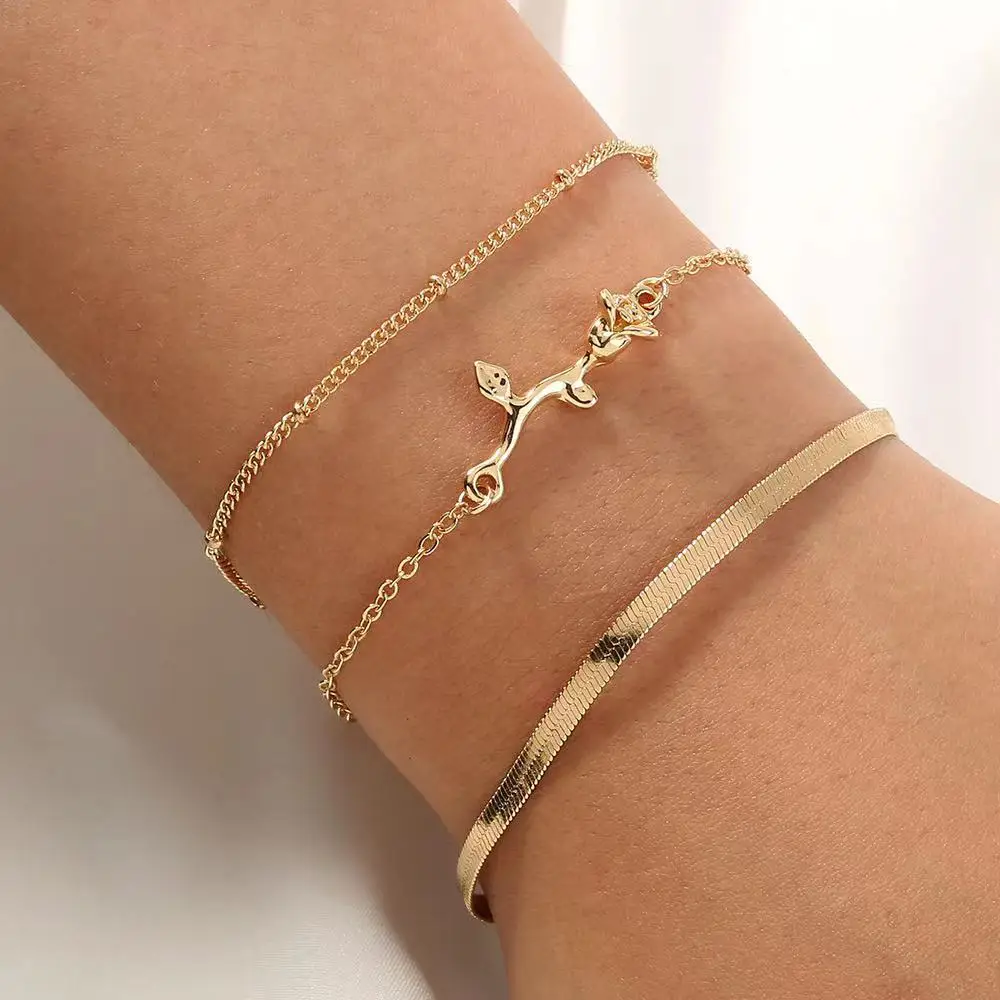 

European and American new personality rose flower multi-layer bracelet set alloy ladies bracelet, Picture shows