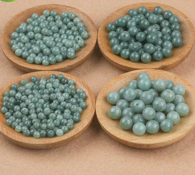 

A Grade Natural Burma Jade Round Loose Beads Loose Gemstone For DIY Bracelets Jewelry Making, Light green