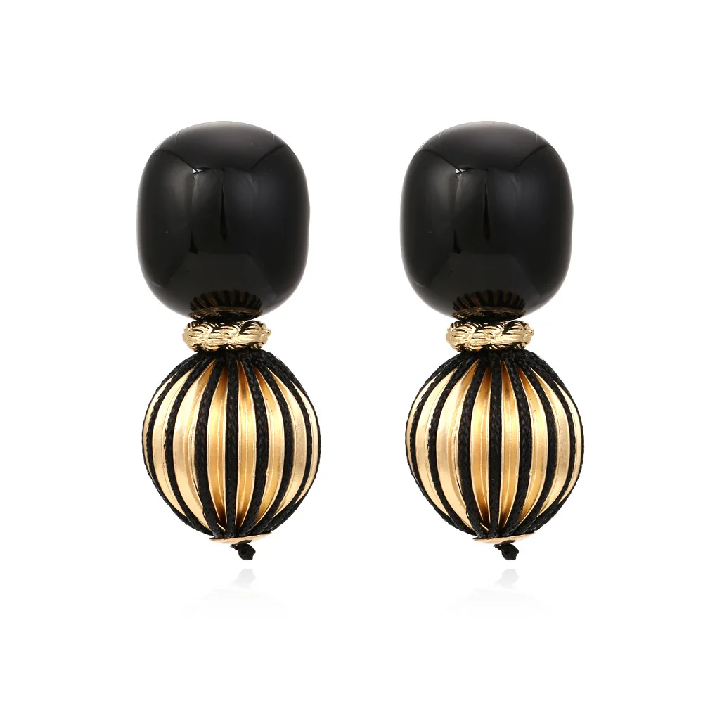 2022 New Arrival Popular Accessories Niche Design Woven Earrings Vintage Geometric Resin Ball Earrings for Women Girls