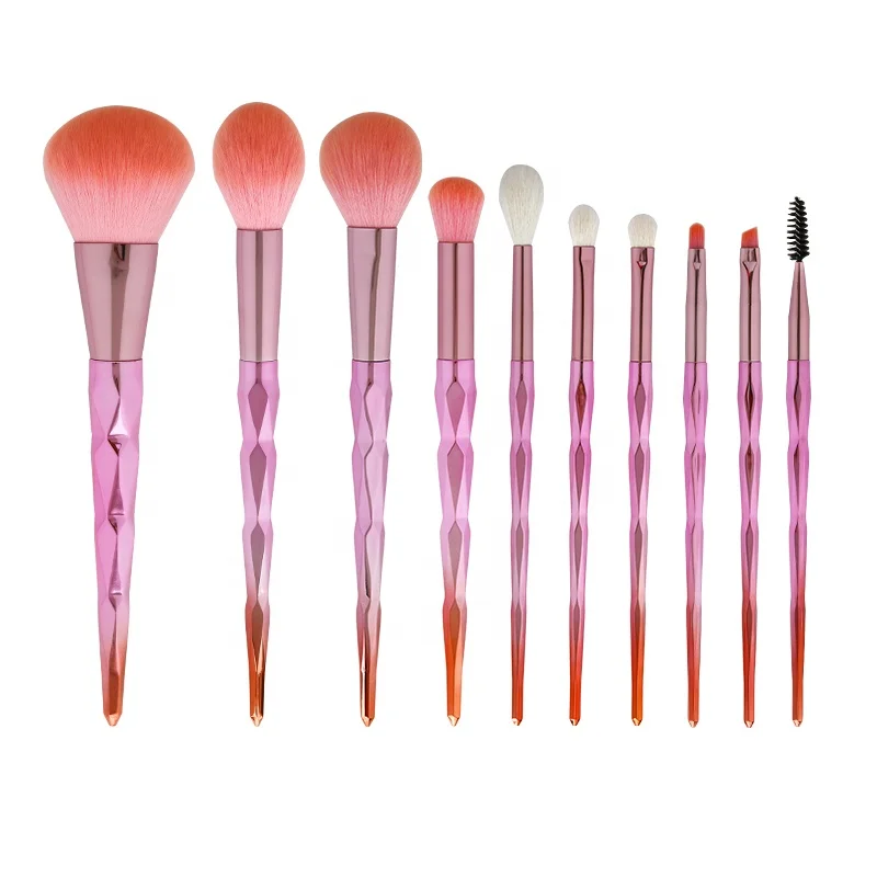 

ZY117 10pcs vegan glitter bling pink professional private label makeup brushes set with PU leather cosmetic bag for daily makeup