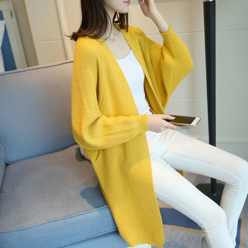 

Autumn Korea women loose knitted Batwing Sleeve thick cardigan sweater mid-length