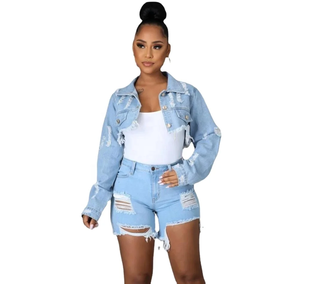 

Wholesale Womens Fall Jackets 2021 Long Sleeve Plain Shawl Denim Basic Coat New Design Women's Jacket Simple