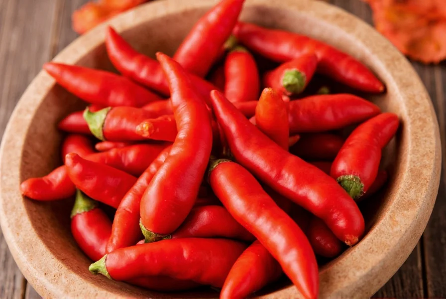 Side-by-side comparison of different chili peppers including cayenne, jalapeño, habanero, and bird's eye chili showing size, shape, and color differences