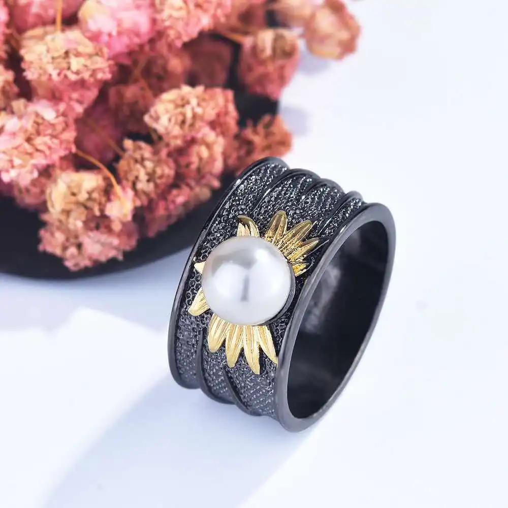 

Abiding OEM Factory Custom 925 Sterling Silver Ring Good Setting Natural Pearl Gold Plated Women Ring