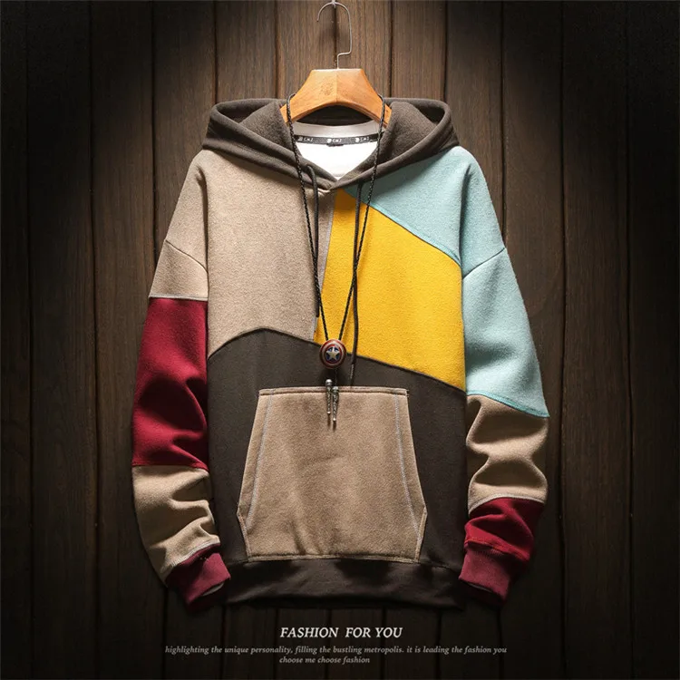 

patchwork men's hoodies & sweatshirts with pocket custom logo streetwear hoodies mens, Optional