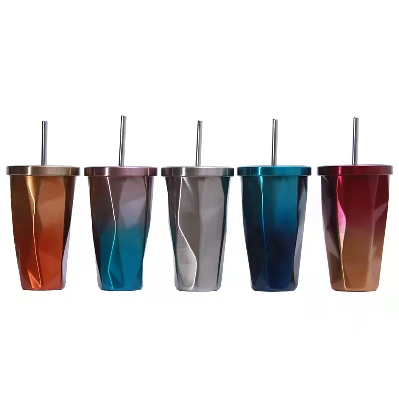 

500ml 304 stainless steel diamond sippy cup gradient large capacity coffee cup outdoor car ice bully cup