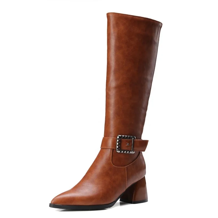 

Women's Knee High Boots Chunky Block Heel Long Boots Pointed toe Side Zipper Knight Boots women Winter Shoes, Black brown