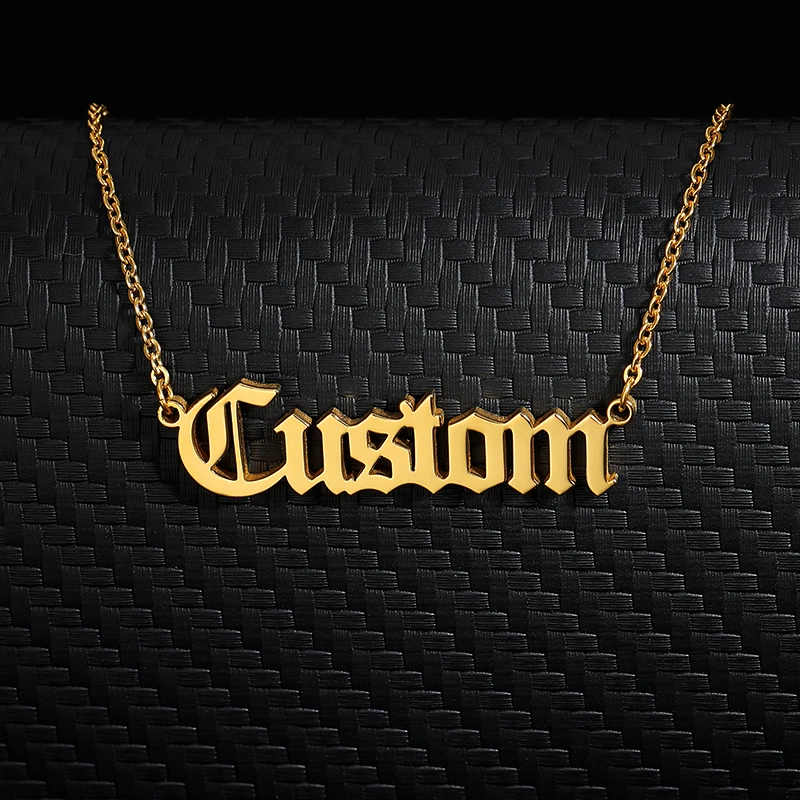 

Personalized Old English Font Custom Name Necklaces For Women Men Gold Silver Color Stainless Steel Long Chain Pendant Necklace