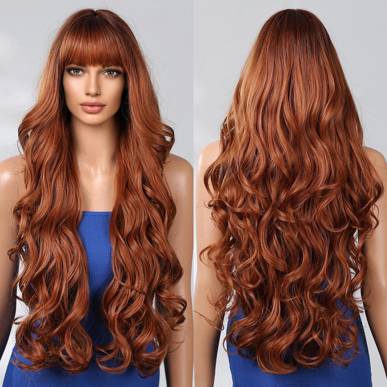 32 Inch Stock Heat Resistant Fiber Wig Red Brown Layered Large Wave Curly Synthetic Wig Curly Hair Matte High Density Suitable