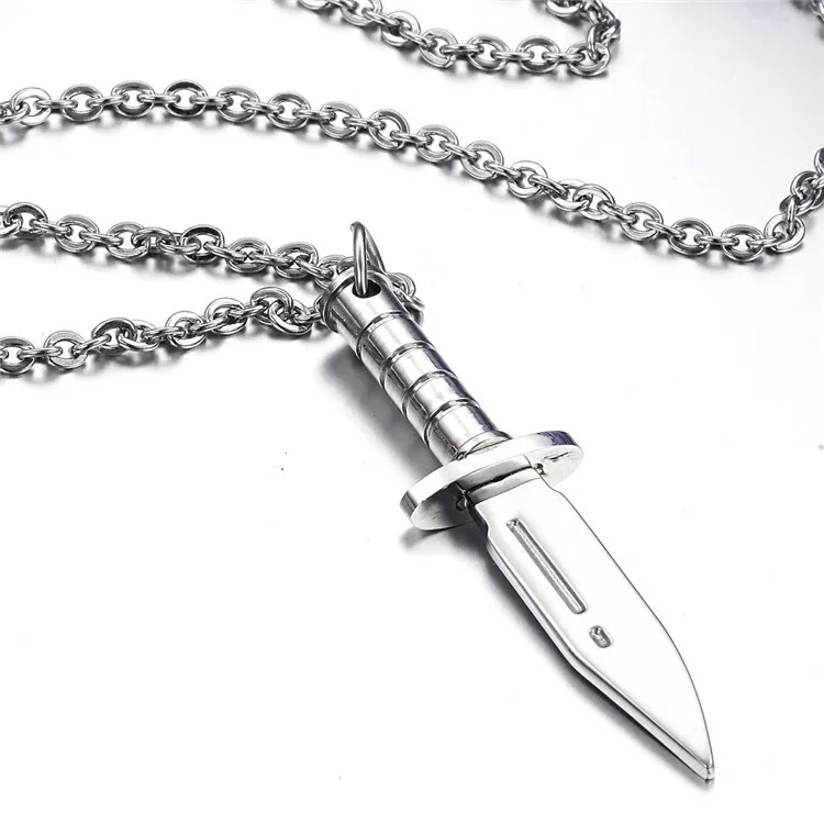 

Ruigang European Personalized Stainless Steel Dagger Sword Hips Hops Knife Pendant Necklace