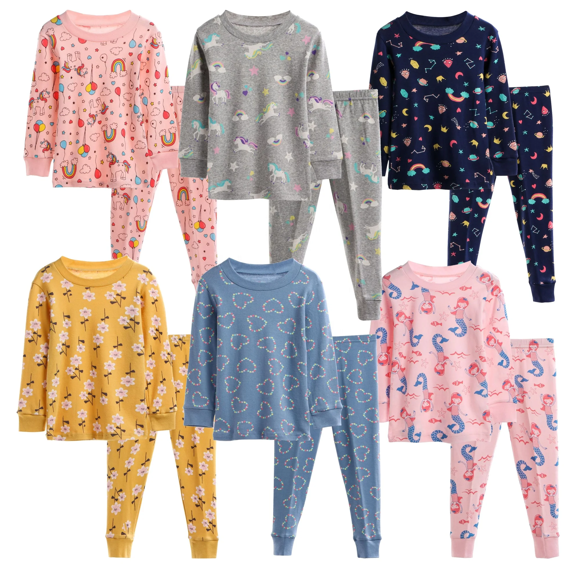 

100% cotton new design STOCK RTS children girl pajama set girls' sleepwear pijamas loungewear casual soft printed kids pajamas