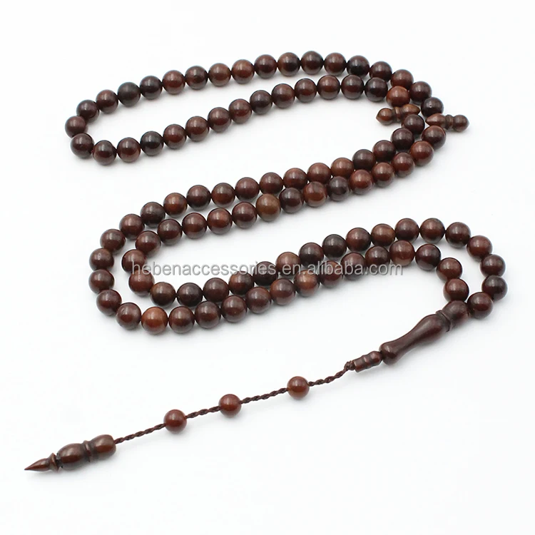 

China Have Stock Necklace Not Plated Stone Religious Finger Counter 7MM Muslim Kuka Tesbih Wood 99 Beads Islam Men Prayer Rosary, 2# dyed dark brown