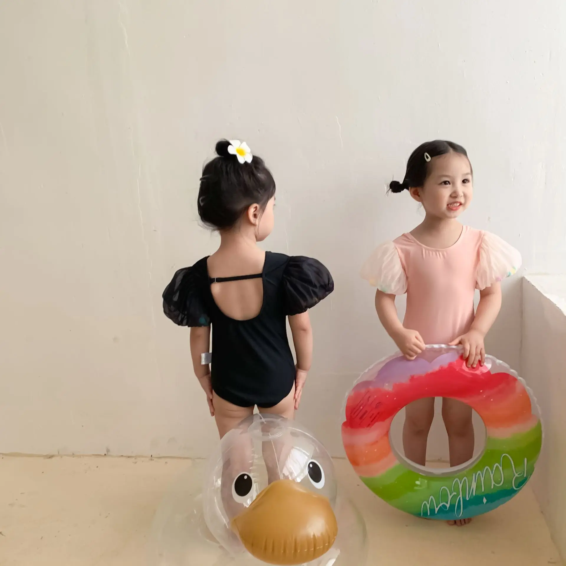 

Kids Clothing For Baby Girls Bubble Sleeve One Piece Swimsuit Kids Swim Wear