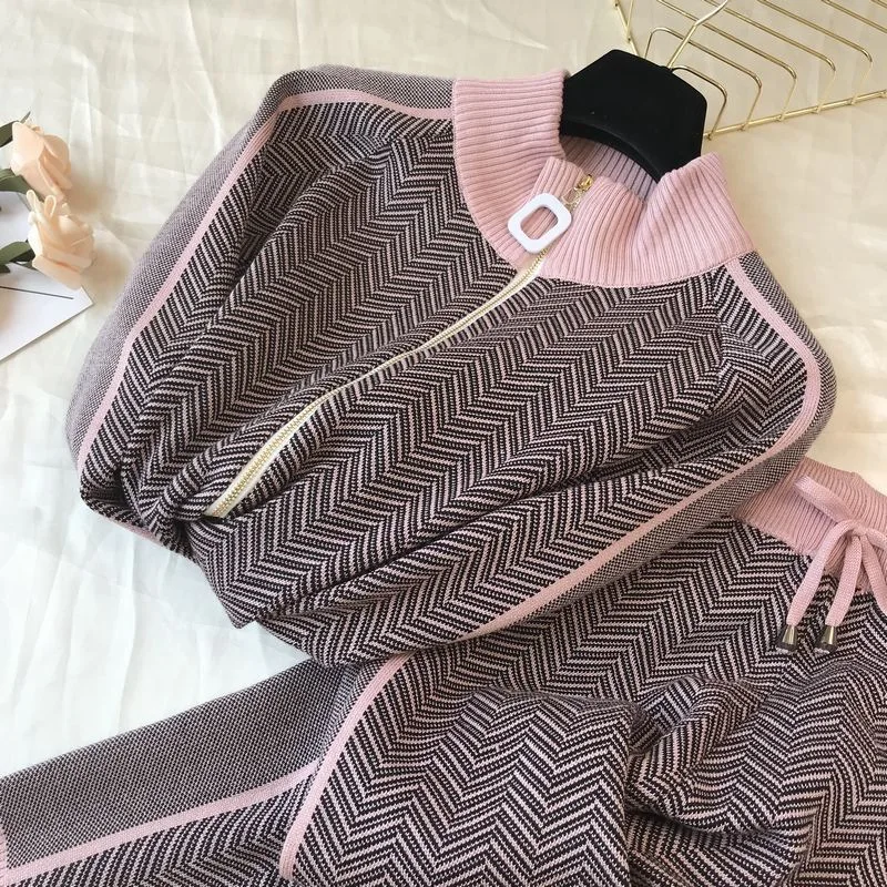 

Fall 2021 women clothes women long sleeve knitted sweater cardigan set with Pants sweater sets for women