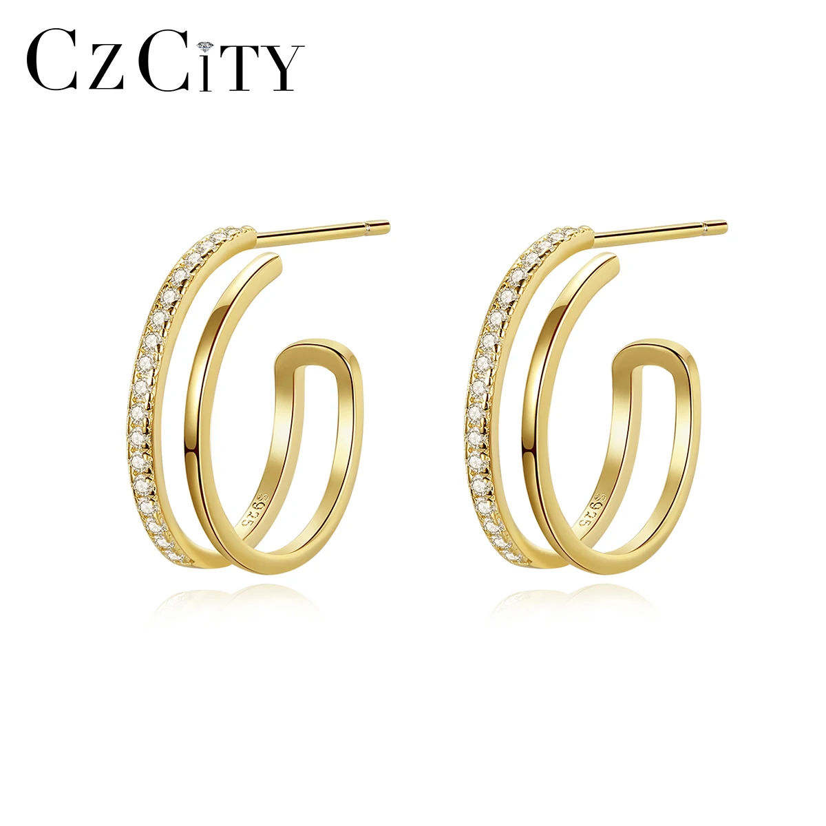 

CZCITY Cubic Zirconia Earrings Women New Arrival Jewelry 2021 Korean 925 Hoop Earrings Sterling Silver