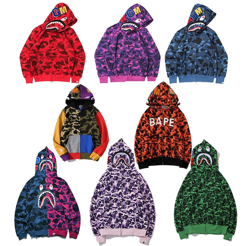 

Drop Shipping Sweatshirt Supplier Bape Camo Hoodie Unisex Zip Up Pullover Custom Fleece 100% Polyester Jacket Zipper Hoodies, Customized color