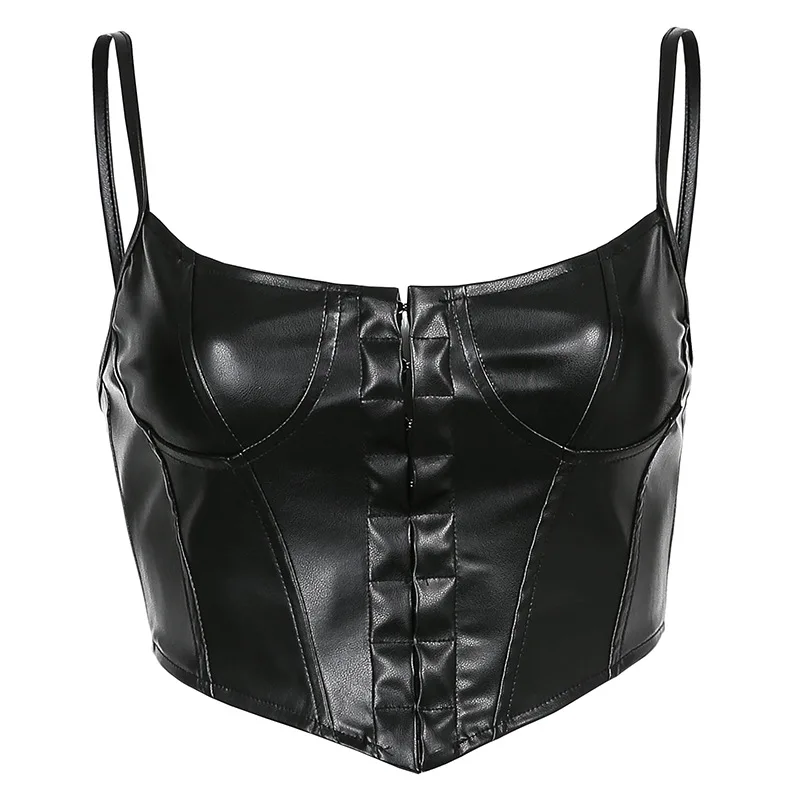 

Women's Sexy Motorcycle Style Low Breasted PU Leather Corset with Suspender Vest