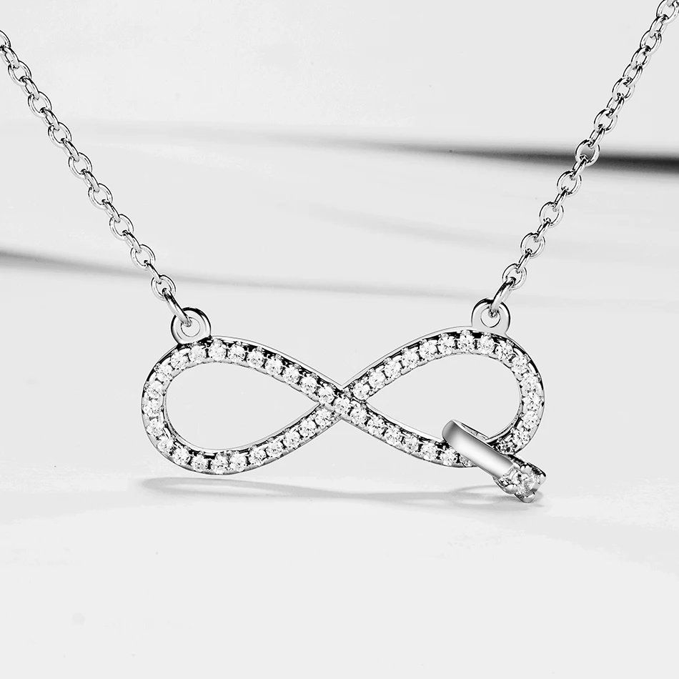 

High Quality 100% 925 Sterling Silver Necklace Infinity Eternal Love Pendants Necklaces For Women Wearing Jewelry Gift