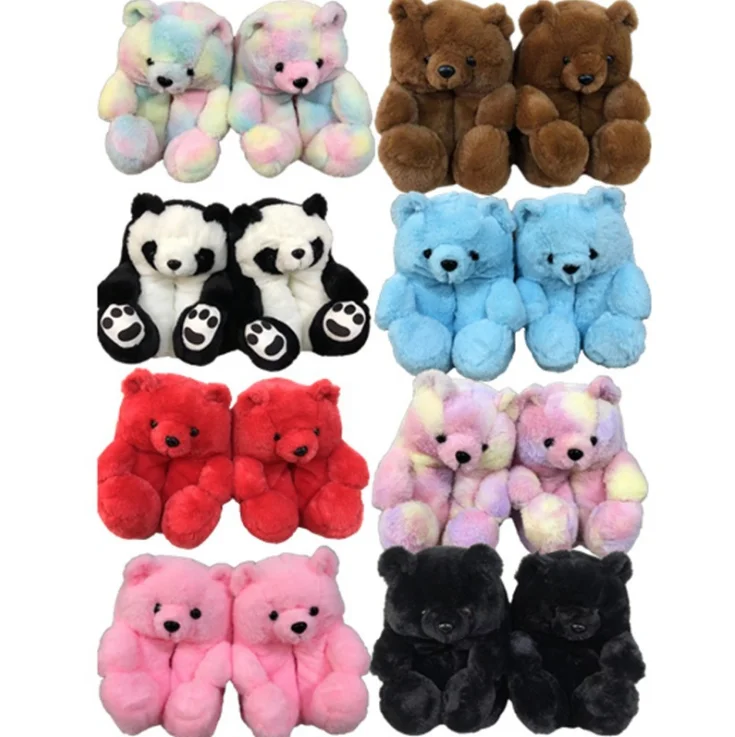 

Colourful In Stocck Teddy bear slippers plush indoor soft Furry plush teddy bear slippers for women