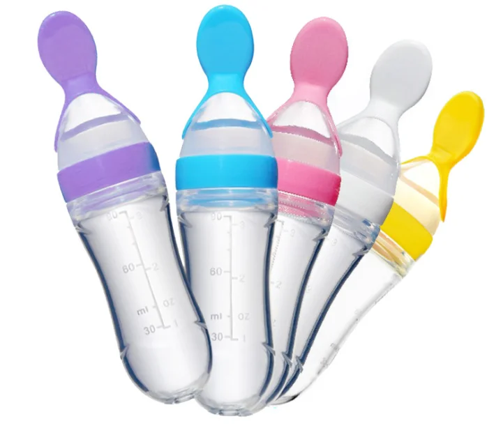 

Silicone baby squeeze feeding spoon bottle for infant, Blue/green/pink/yellow