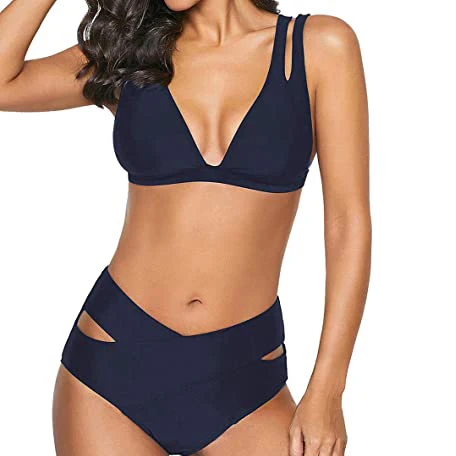 

Summer Sexy Women's Halter Self Tie Twist Knot Ruched Two-Piece Bikini Set Swimsuit