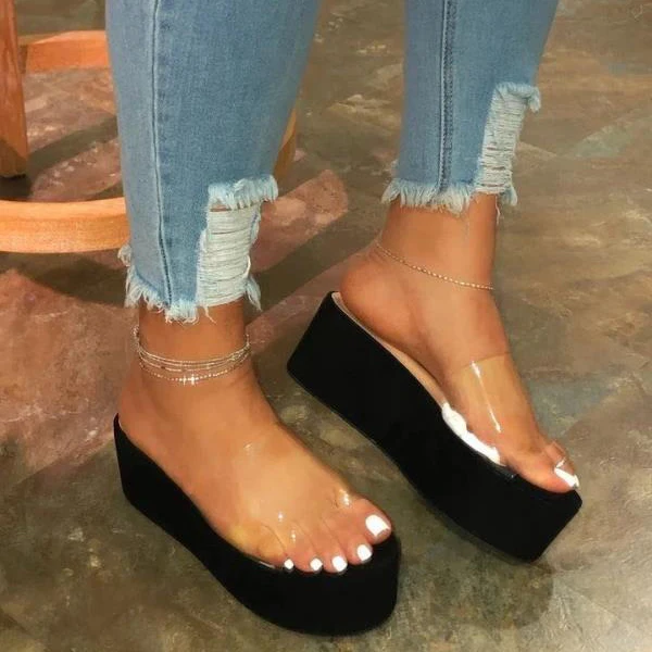 

Hot outdoors women transparent vamp beach sandals ladies platform summer sandals, Black,white,flower color