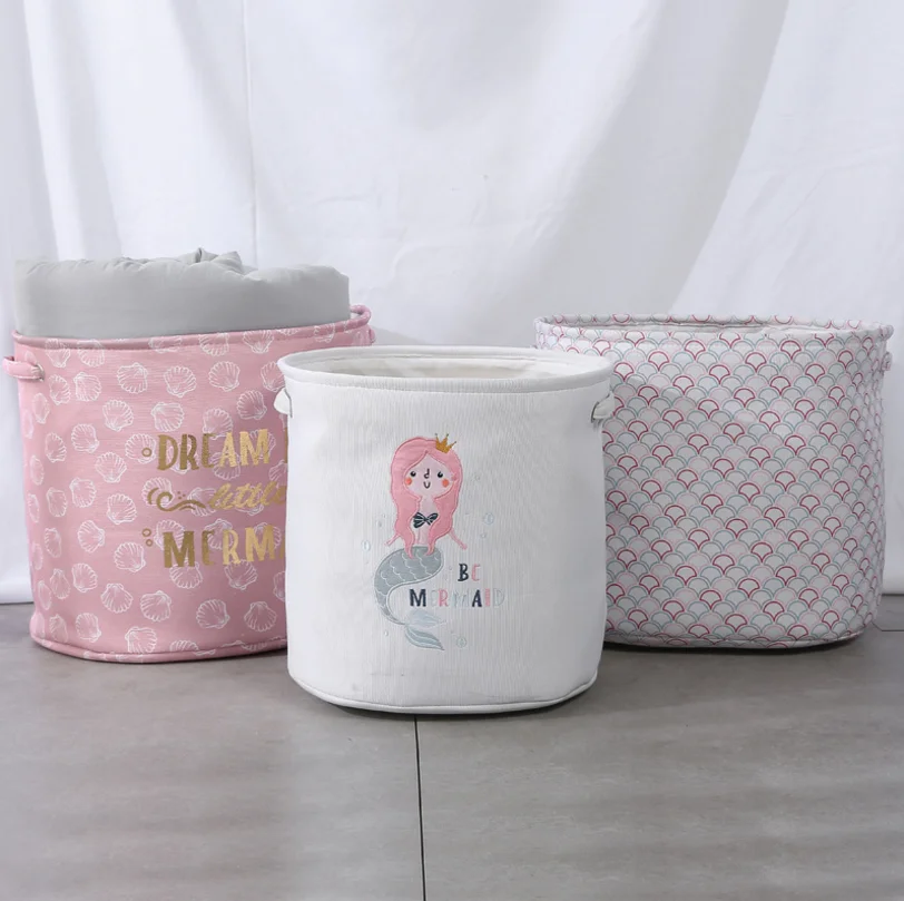 

New Arrival Mermaid Design Kids Cute Canvas Toy Laundry Basket Princess, 3 designs