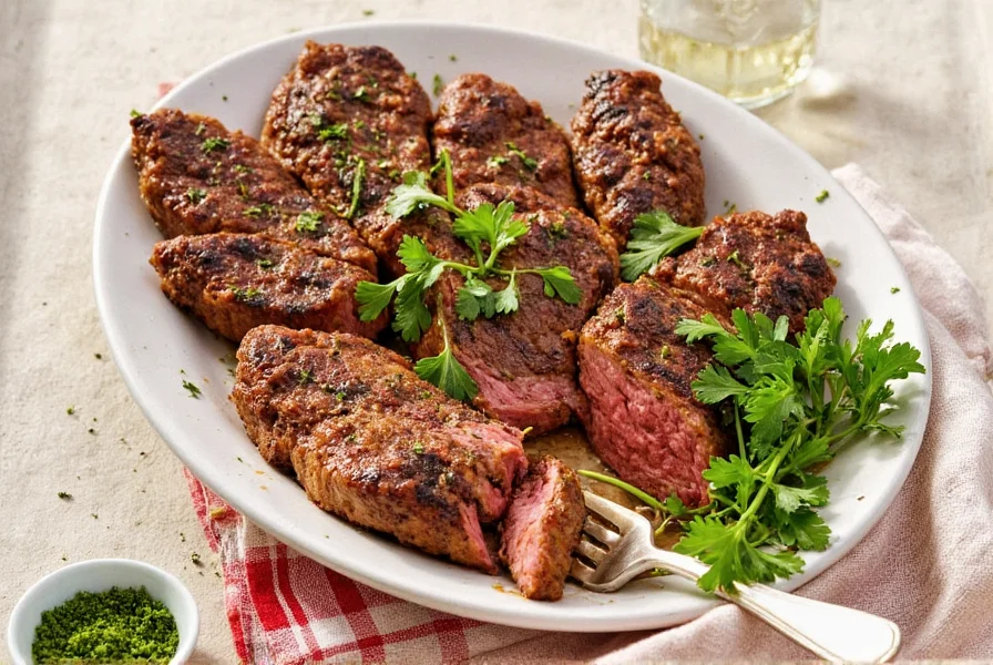 Parsley on a cooked steak