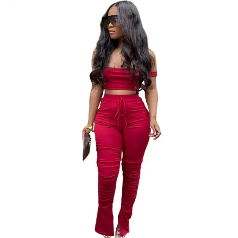 

2021 new arrivals Women Solid color Two Piece Set womens Strapped corset Stacked pants Two Piece Sets