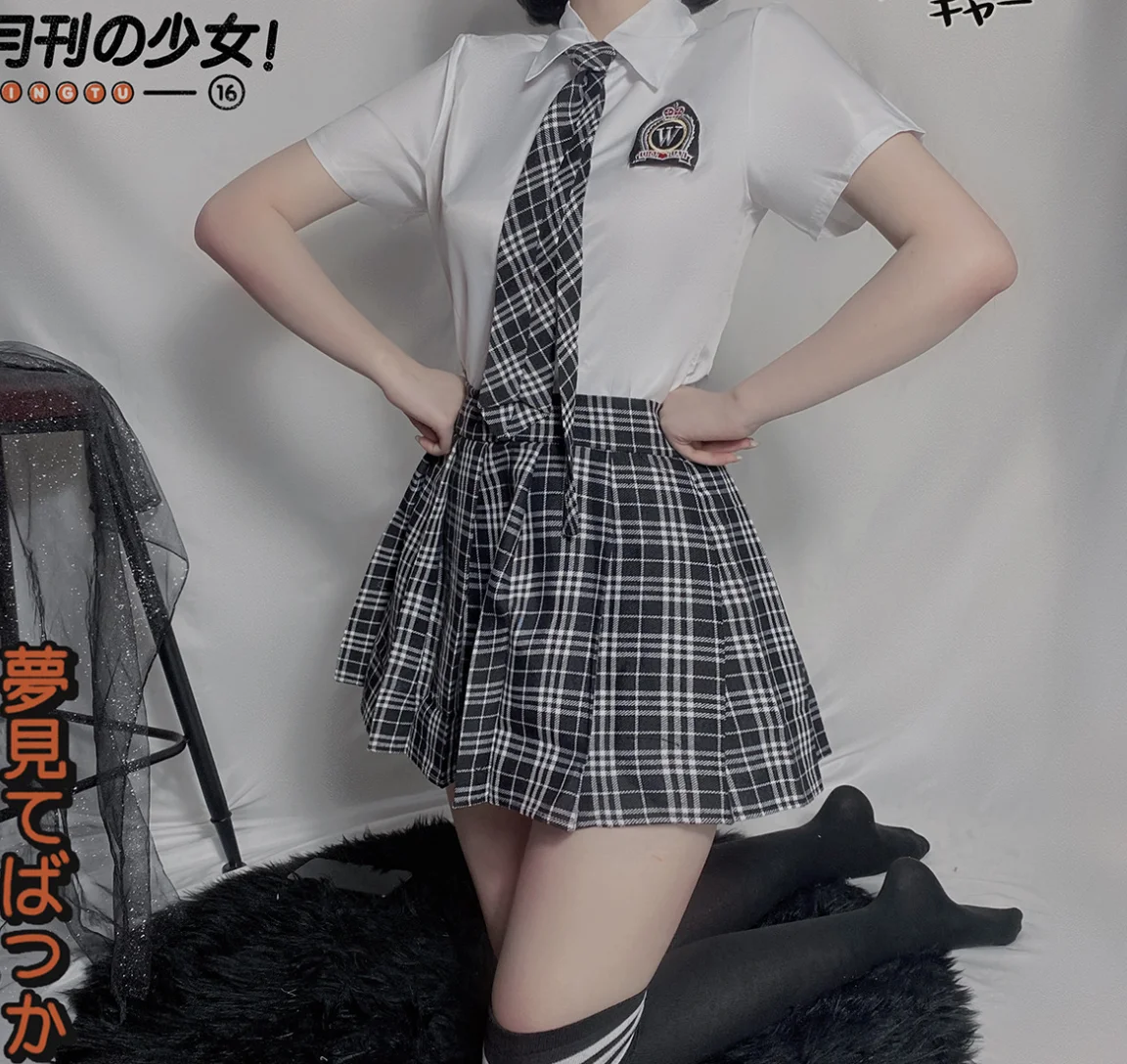 

Halloween cosplay Plaid tie split pure Japanese and Korean school uniform role play, Picture shows