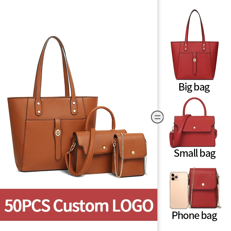 

2022 New Fashion Large Capacity Luxury Design Custom Logo 3 In 1 Ladies Crossbody Hand Bag Set Cheap Purse And Handbag For Women