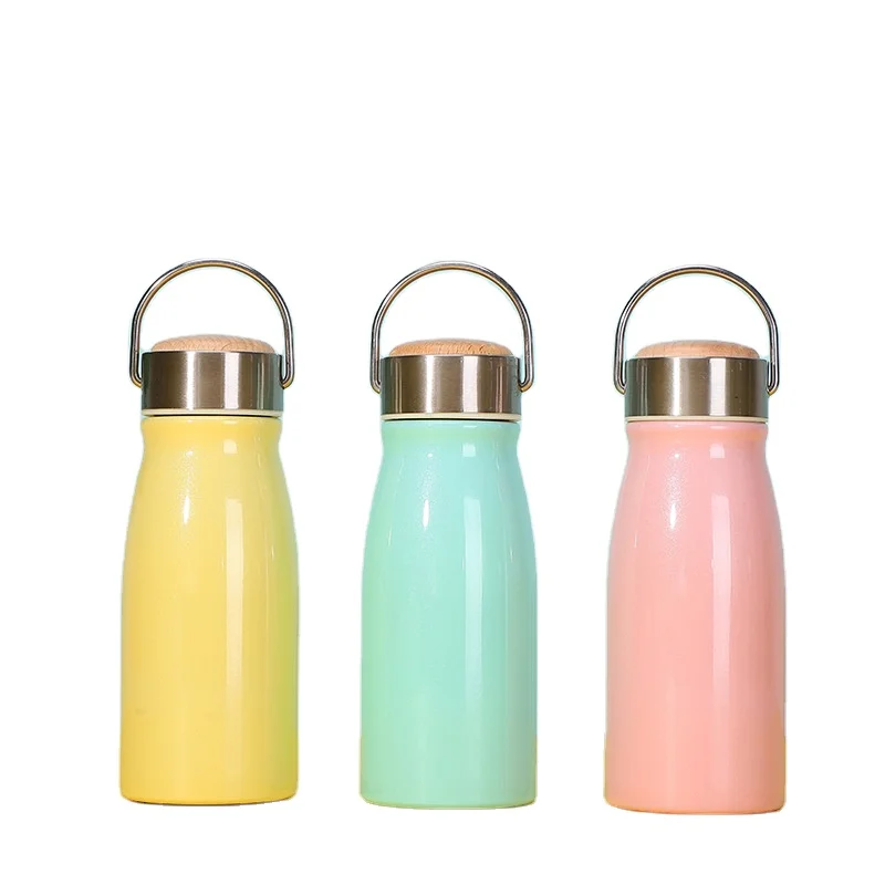 

Creative Stainless Steel Vacuum Flask Portable Wooden Lid Milk Bottle Gift Customization, Can be customized