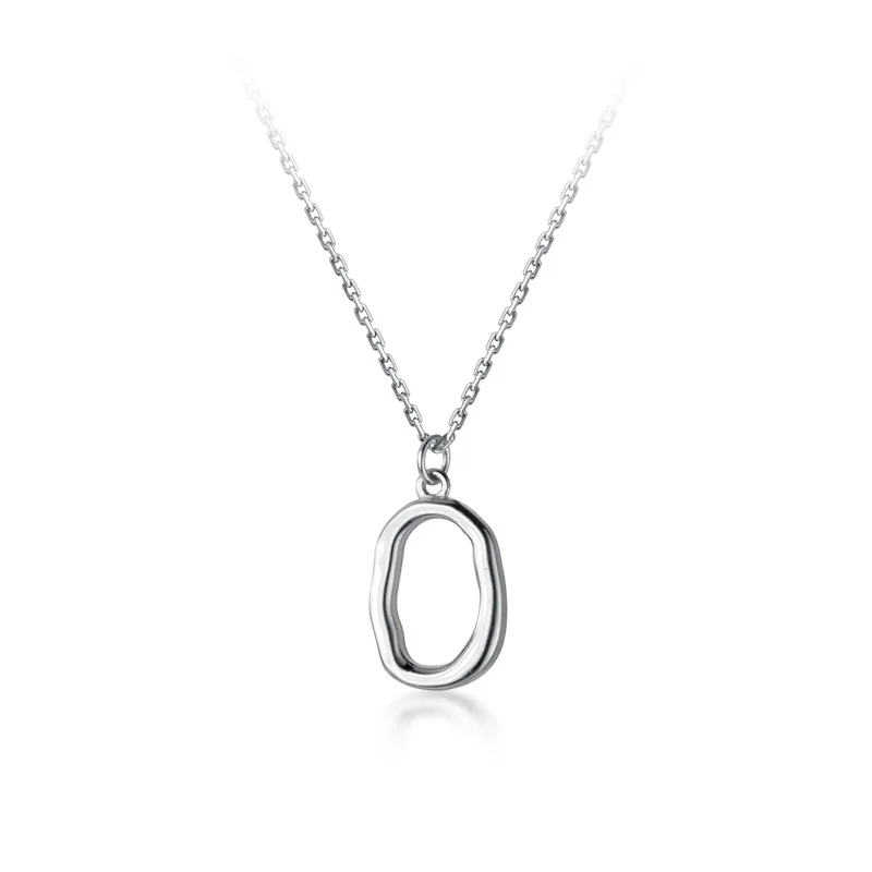 

N1824 Romantic Joyeria Silver 925 Irregular Oval Hollow Short Geometric Collar Bone Silver Necklace