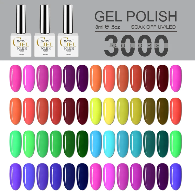 

RONIKI Supplier Color nail polish uv gel professional Custom OEM Bottle private label logo Soak off non toxic gel nail polish, Over 3000 colors
