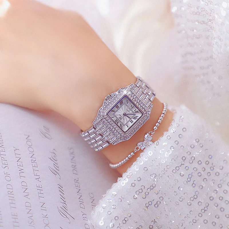 

BS Bee sister Fashion Women Watch With Diamond Silver Watch Ladies Top Luxury Brand Ladies Casual Women's Bracelet Watch