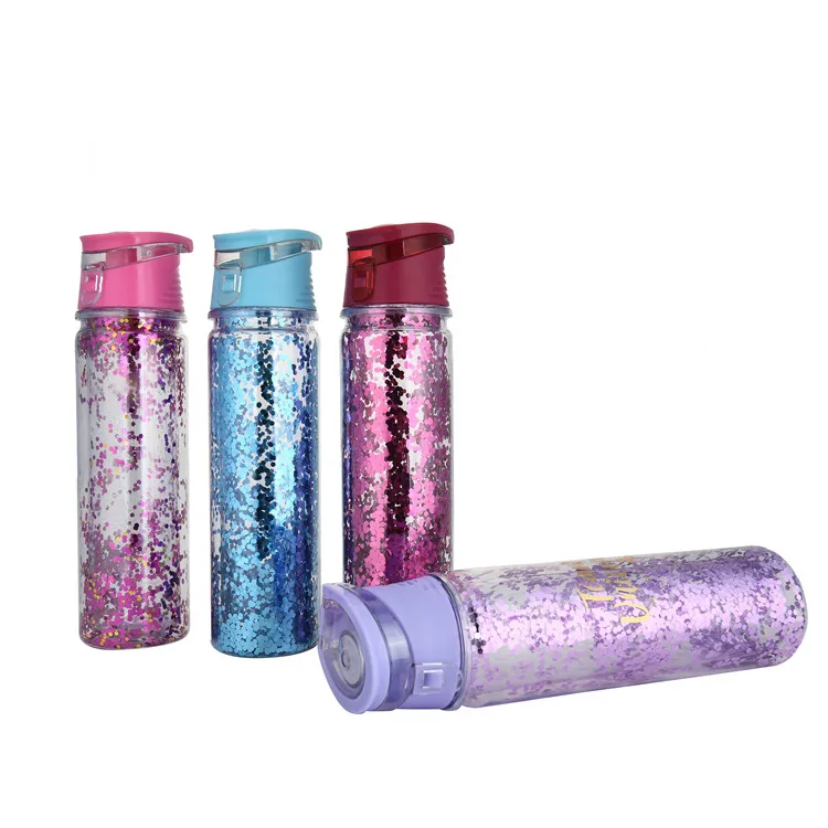 

competitive price 550ml glitter water bottle double wall with handle for gift, Customized color
