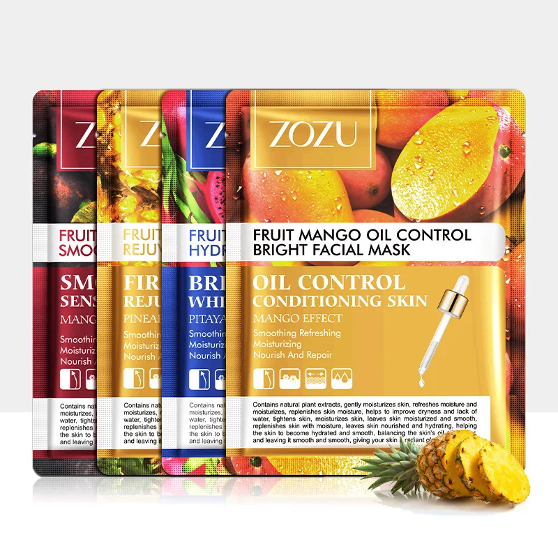 

ZOZU natural fresh fruit hydrating facial mask glycerin allantoin pineapple dragon fruit mango mangosteen extract repair mask