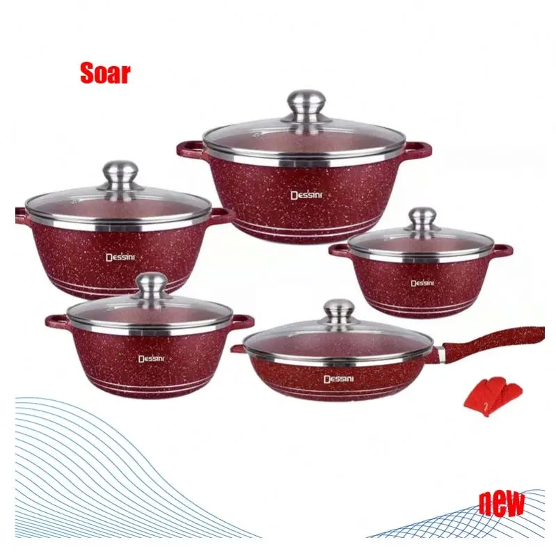 

Dessini 12Pcs Die-Casting Non Stick Cookware Sets Kitchen Cooking Pot With Granite Coating, Customized color