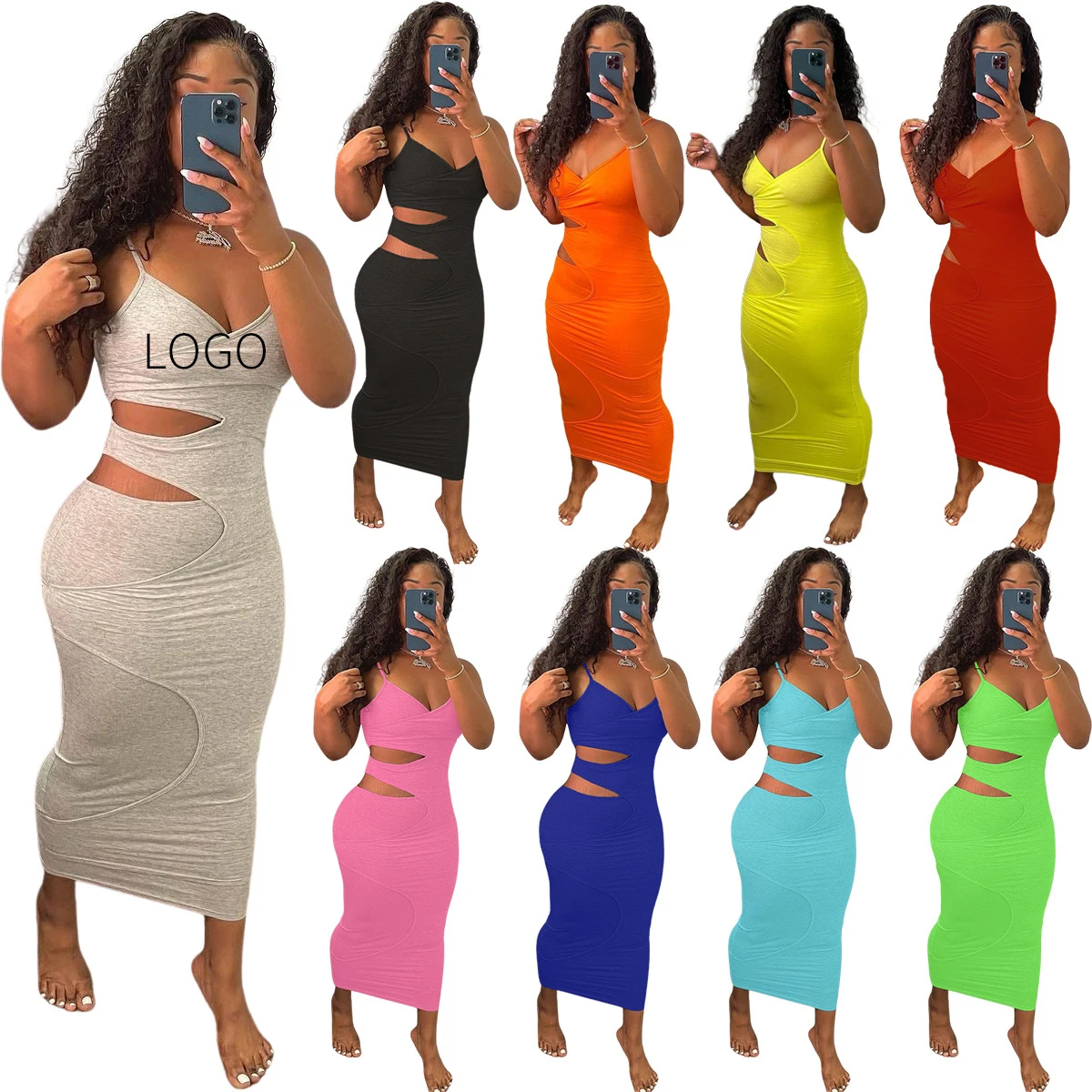 

maxi dress Long Dress Womens Lady Elegant Sexy Spaghetti Strap Hollow Out Splitlevel Sun Dresses 2021 Women